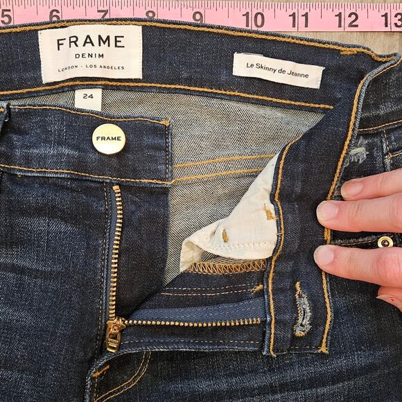 Frame Jeans Womens Size 24 Le Skinny De Jeanne Dark Wash Distressed Ankle Crop - Picture 5 of 12